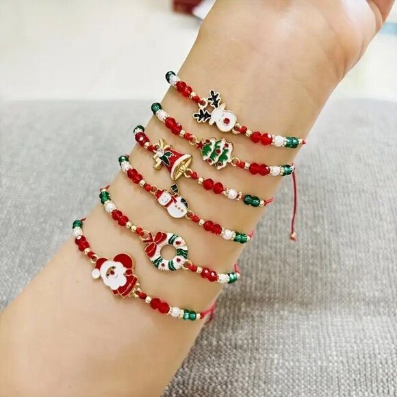Woman's 6pcs Boho-Chic Christmas Bracelet Set with Festive Charms - Picture 2 of 3